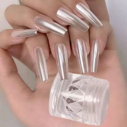 Polvo de uñas blanco lunar, pigmento de arte de uñas con efecto de espejo holográfico con paleta esponja