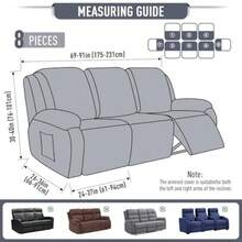 Recliner Sofa Covers 8-Pieces Stretch Large Couch Covers for 3 Seats Reclining Slipcovers Soft Jacquard Pattern Furniture Protector Grey - Gris - Ver 3