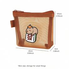Mini Capybara Mesh Pencil Storage Bag, Portable Pouch For Pens Erasers, Cartoon Design Simple Transparent Pocket, Coin Purse Storage Pouch - Mesh Bag - View 10