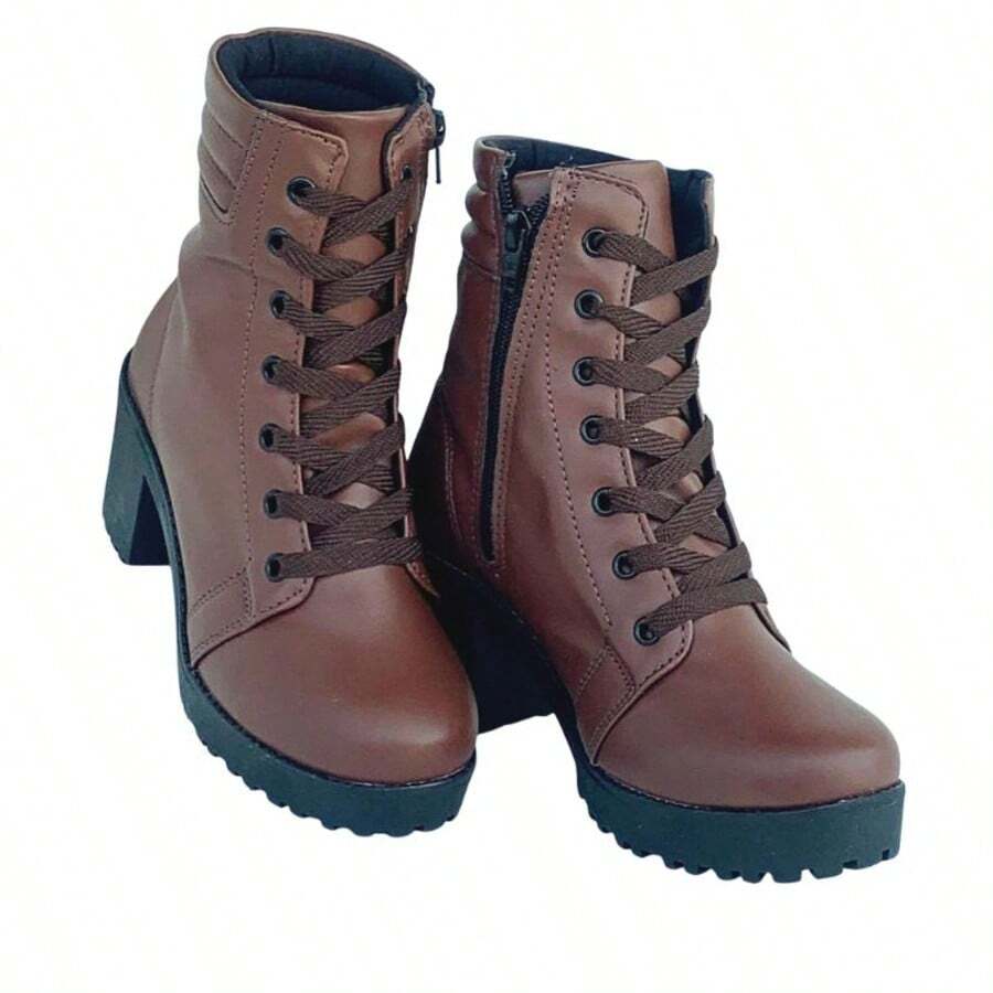 LUZY LOVE Brown Combat Boots - Coffee Brown - View 1