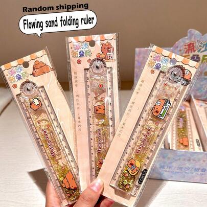 1pc Capybara Liquid Sand Folding Ruler, High-Quality Ruler For Students, Exam Use, Measures 30cm, Random Color Dispatch
