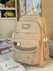 Cute Cartoon Print Backpack For Women, Large Capacity Middle/High School Bag, Casual Versatile Travel Rucksack - A - View 1