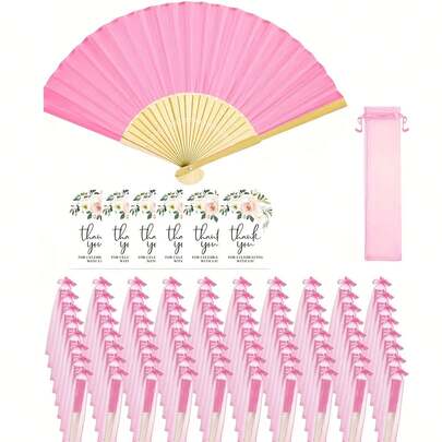Gift For Her/Him 3/15/30pcs/Set, Pink Wedding Paper Fan Set, Folding Fans With Thank You Tags And Tulle Bags, Bridesmaid Gifts, Suitable For Wedding Decorations, Bachelor Party Photo Props, Perfect Wedding Favors, Ideal For Gatherings And Events