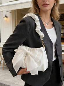 2026新款PU皮革蝴蝶结褶皱单肩包 女士斜挎包 休闲小钱包 - 彩色 - 查看 9