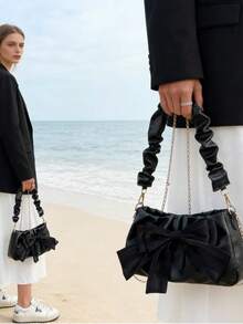 2026新款PU皮革蝴蝶结褶皱单肩包 女士斜挎包 休闲小钱包 - 彩色 - 查看 3