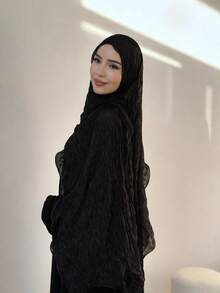 1件玫瑰3D刺绣优雅女士刺绣雪纺穆斯林头巾围巾，适合搭配长袍、沙滩装、假日穿着 - 彩色 - 查看 4