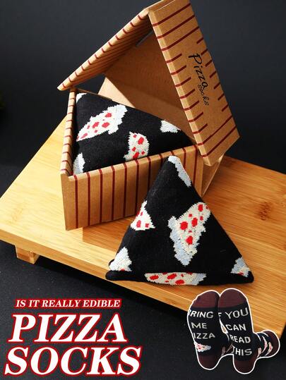 1 par de calcetines medianos multicolor, set de pareja unisex, calcetines de novedad suaves con diseño de pizza, diseño creativo inspirado en alimentos, cómodos y versátiles, adecuados para cumpleaños, San Valentín, Pascua, Ramadán, citas, reuniones familiares, fiestas, vacaciones