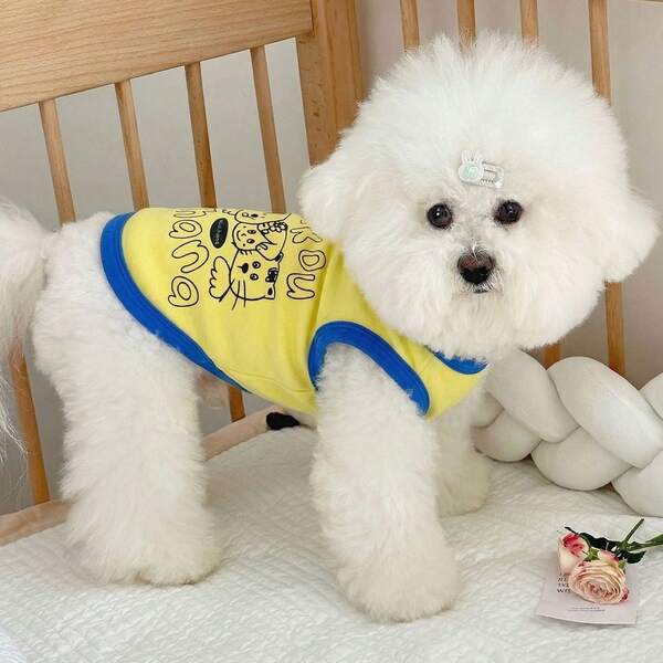 1 pieza Vestido de pareja de amor con diseño de banda elástica, adecuado para ropa en todas las estaciones. Chaleco de perro cómodo y transpirable.