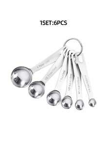 6 piezas Juego de cucharas medidoras de acero inoxidable, herramientas de medición de cocina de metal con escala grabada con precisión, aptas para lavavajillas para ingredientes secos y húmedos, accesorios esenciales para hornear y cocinar - Multicolor - Ver 8