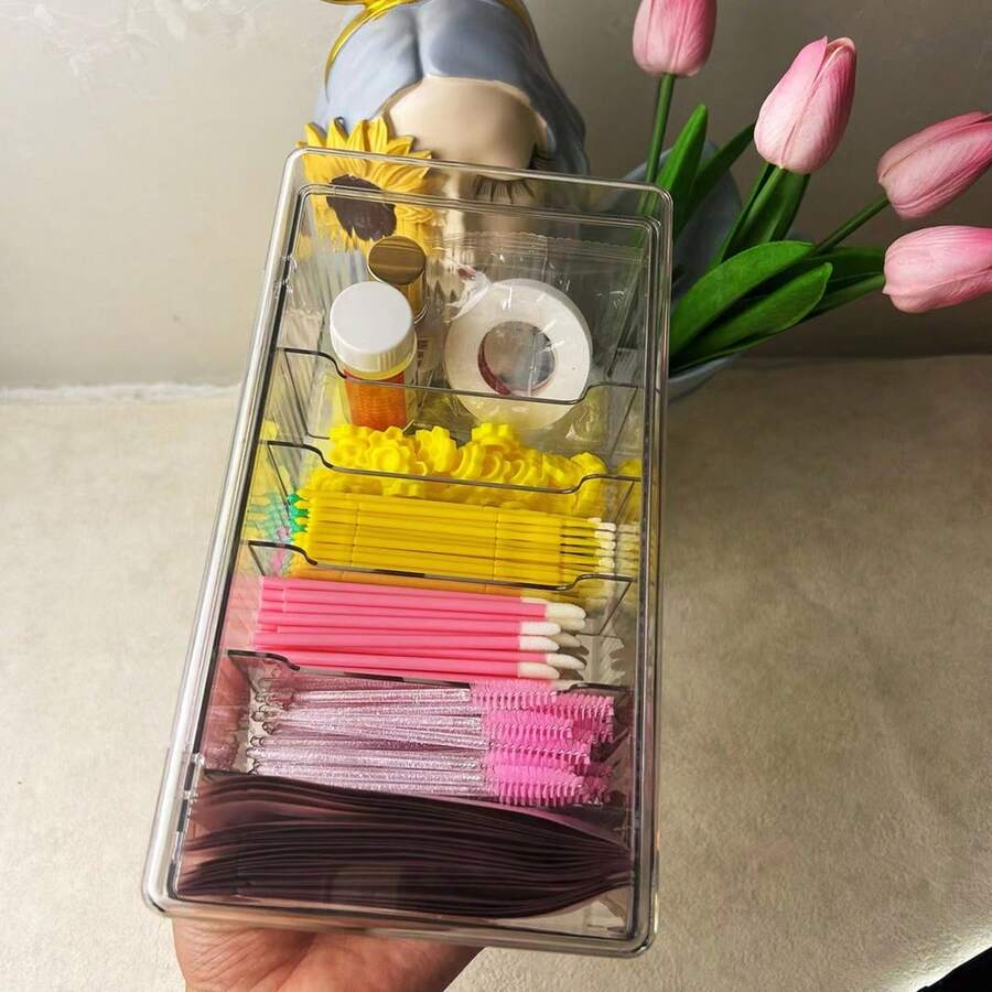 Portable Transparent Eyelash Extension & Storage Box With Dust Cover, Durable Plastic Cosmetic Organizer Suitable For Technicians, Beauty Products, Makeup Brushes And Tools, No Assembly Required, Stylish Design, Makeup Organization, Modern Cosmetic Box, Fashionable Storage Box, Lightweight Storage Bag, High-Quality Plastic, Travel-Friendly Protective Case, Ideal For Beauty Technicians And Makeup Enthusiasts