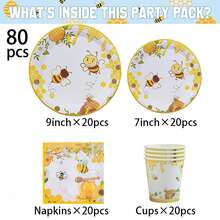 Bộ 80 đĩa giấy dùng một lần hình ong, kích thước 9" & 7", thích hợp cho tiệc cưới, sinh nhật, tiệc vườn, mùa hè, mùa xuân, tiệc trà. - Xem 5