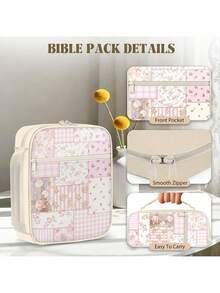 Bible Cover Case For Women, Large Bible Carrying Cases With Durable Handle Quilted, Holder Tote Bag For Biblical Study Accessories, Storage Bag With Pen Slots, Christian Pastor Gifts (Spliced Flower) - View 4