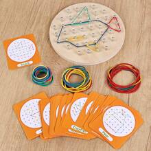 儿童木制圆形创意几何拼插板，多功能早教益智玩具，橡皮筋几何组合，礼物 - 彩色 - 查看 5