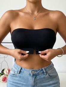 无肩带文胸、无缝隐形文胸、前扣文胸、抹胸文胸、提拉文胸、舒适顺滑内衣、透气露背连体衣 - 黑色 - 查看 6