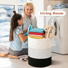 Cestas Almacenaje Cuerda de Algodón con AsasCesta Lavandería de Cuerda Tejida Multiusos Juguetero Practico Guardar Ropa Mantas y Juguetes Para Lavandería Dormitorio y Salón 65 L (blanco) - Blanco - Ver 6