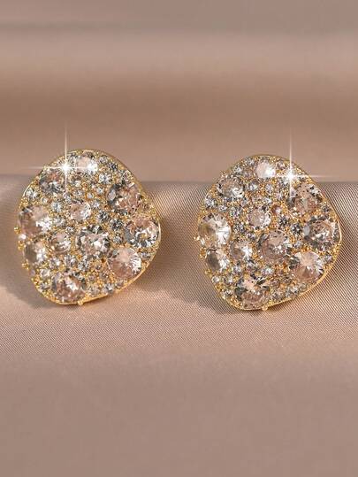 jealous young 1 đôi bông tai đồng hình tròn lấp lánh sang trọng đính đá Cubic Zirconia dành cho nữ, thích hợp làm quà tặng đám cưới, lễ đính hôn, kỷ niệm, tiệc tùng hoặc quà tặng ngày Valentine.