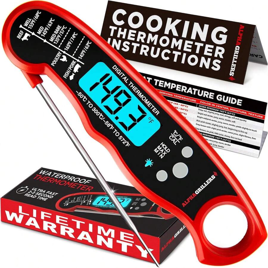 Alpha Grillers Meat Thermometer Digital – Instant Read Food Thermometer For Cooking & Grilling – Professional Kitchen Gift For Men, Dad & Mom - 1 - 查看 1