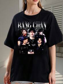 Bangs Chan T-Shirt, Kpop Gift, Unisex Printed T-Shirt 2287 - Made Of Pure Cotton, It's Soft And Breathable, Suitable For Both Men And Women. It's A Casual Shirt Suitable For All Seasons And A Stylish Souvenir. It's Perfect For Everyday Wear, Streetwear Enthusiasts, And Music Lovers. - màu đen - Xem 1