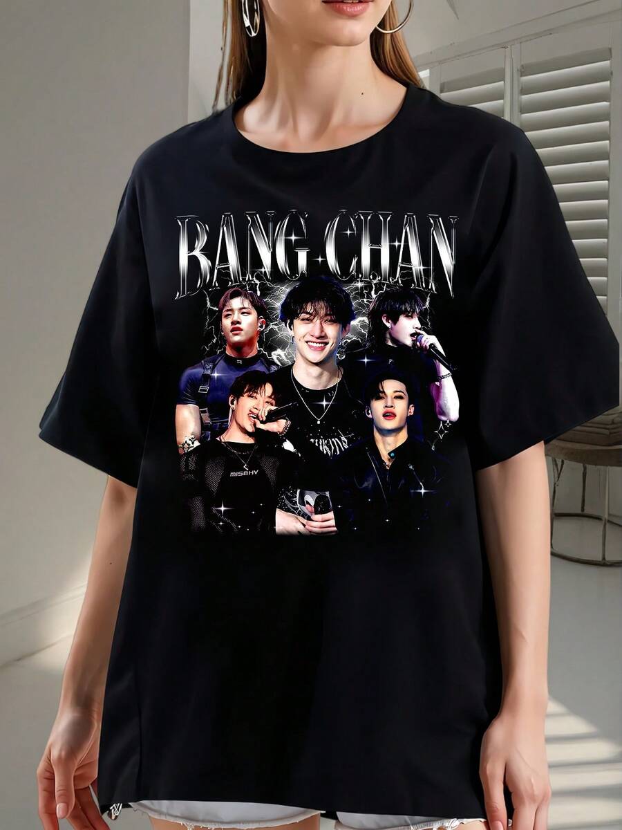 Bangs Chan T-Shirt, Kpop Gift, Unisex Printed T-Shirt 2287 - Made Of Pure Cotton, It's Soft And Breathable, Suitable For Both Men And Women. It's A Casual Shirt Suitable For All Seasons And A Stylish Souvenir. It's Perfect For Everyday Wear, Streetwear Enthusiasts, And Music Lovers. - màu đen - Xem 1