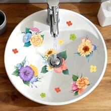 1pc Colorful Flower Sink Sticker, Waterproof Sunflower & Hibiscus Bathtub Decal, Removable Bathroom Toilet Sticker, For Home Decor - one-size - View 2