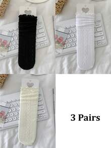 1/3 Pairs Spring/Summer Thin Knee-High Socks, Ballerina Style Mid-Calf Socks, Lolita Cable Knit JK Socks, Mesh Hollow Slouch Socks, No-Show Socks, Lace Straight Tube Socks - Multicolor - View 32