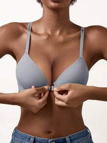 White Women's Lace Racerback Bra - Front Closure Design, Floral Lace Accent On Back, Comfortable Support & Easy-On Feature - Grey - View 5