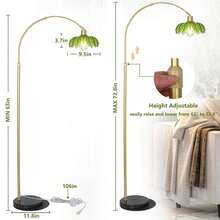 Arc Floor Lamps For Living Room, Gold Floor Lamp With Remote, Glass Standing Lamp For Bedroom, Green Flower Lamp With LED Bulb, Height Adjustable Tall Lamps For Office, Modern Stand Up Lamp Decor - 查看 3