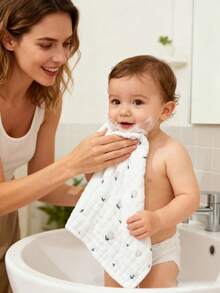 5/3条装随机尺寸25*50厘米6层100%纯棉纱布毛巾，柔软新生儿浴巾，儿童面巾 - 彩色 - 查看 3