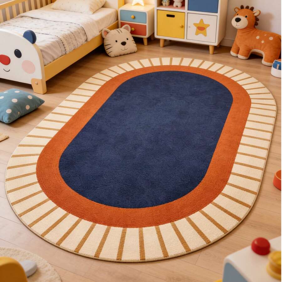 1pc Oval Radial Striped Pattern Cute Decorative Floor Mat, Adorable Play Mat, Decorative Carpet, Bedroom Decor, Small Rug, Carpet, Home Decor, Outdoor Rug, Washable Rug, Graduation/Mother's Day Gift - Multicolor - View 1