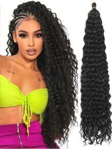 Pelucas trenzadas de ganchillo con ondas profundas de 18/22/26/30 pulgadas, extensiones de cabello de ganchillo con rizo profundo sintético - Multicolor - Ver 80