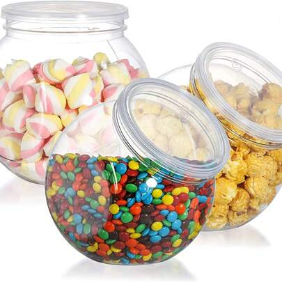 10 piezas Tarros de galletas de plástico transparente de 425ml con tapas, contenedores de almacenamiento de caramelos de boca ancha con tapas, adecuados para la encimera de la cocina para almacenar caramelos, gominolas, galletas y aperitivos