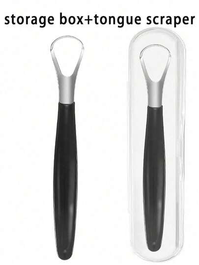 舌苔清洁器，用于清洁舌头和消除口臭。不锈钢舌刮器，带收纳盒，通用口腔卫生工具