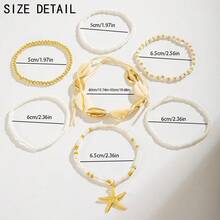 7件套波西米亚风手链套装，海星造型，金色白色珠子，手工制作，蓝色，适合节日、音乐节、婚礼等场合佩戴。 - 金色 - 查看 4