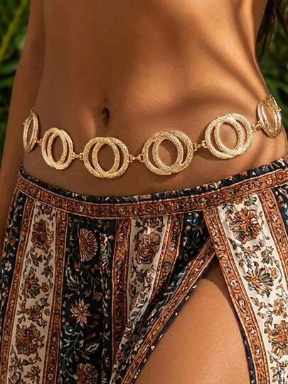 1 chiếc dây xích eo kiểu Bohemian bằng kim loại, trang sức cơ thể thời trang nữ, phụ kiện dây xích phù hợp cho đường phố, tiệc tùng, đi biển.
