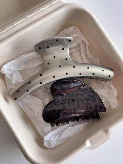 两件套：复古法式波点发夹和豹纹心形发卡——优雅、百搭、精致的女士发饰