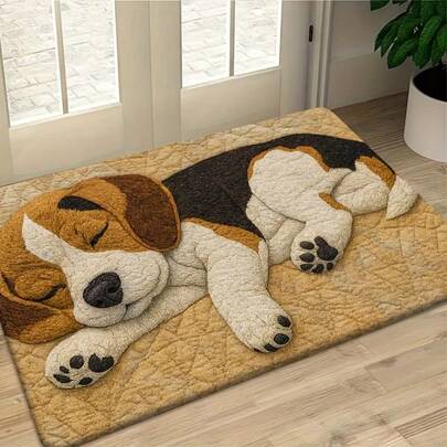 1pc Cute Sleeping Dog Pattern Doormat, Soft Color, Delicate Printed Floor Mat, Suitable For Bedroom, Kitchen, Dining Room, Bathroom And Other Occasions, Foldable And Washable, Home Decor Area Rug