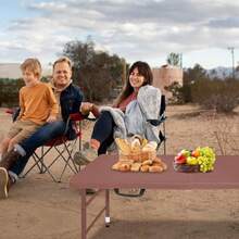 Mesa plegable de 4 pies con asa de transporte mesa de plástico plegable portátil mesa plegable rectangular para interior/exterior color café - marrón - Ver 2