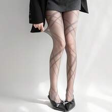 1 Pair Of Women's Sexy Sheer Stockings, Irregular Line Thin Pantyhose, Fashionable And Versatile Transparent Tights, Lightweight And Breathable, Perfect For Parties And Nightclubs - 灰色一雙 - 查看 6
