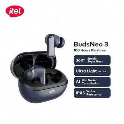 itel Tai nghe Bluetooth không dây BudsNeo 3, khử nhiễu cuộc gọi bằng AI, thời lượng pin cực dài lên đến 100 giờ, chống nước IPX5, độ trễ thấp.
