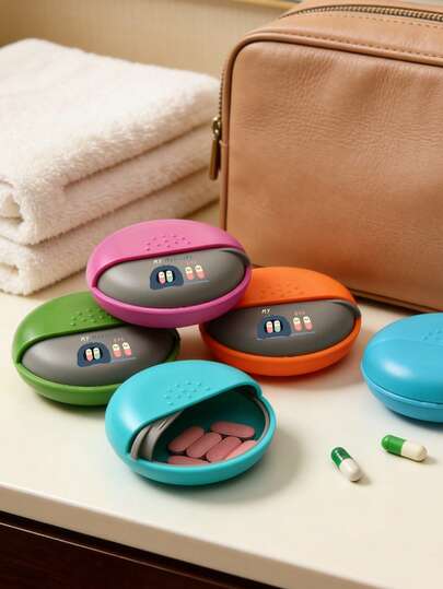 Cute Cartoon Portable Pill Case, Mini Round Travel Pill Organizert Push-Pull Design, Waterproof Pocket Medicine Storage Box For Vitamins, Supplements & Pills, Ideal For Travel, Daily Use & Emergency Kits, Suitable For Adults, Seniors, Parents & Travelers, Perfect For Easter, Mother's Day & Gifting, Versatile As Pill Container, Vitamin Case & Small Storage Pouch
