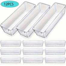 12/6/1 pieza Organizador de cajón transparente largo mejorado, 9 X 3 X 2 pulgadas (aproximadamente 22,8 X 7,5 X 5,5 cm), con almohadilla antideslizante de silicona, adecuado para escritorio de oficina, suministros de cocina, cosméticos y almacenamiento de baño - A - Ver 4