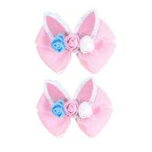 1Pair Easter Bunny Ears Hair Bow Clips For Women Easter Flower Hair Pins Rabbit Hair Accessories Halloween Party Supplies - 粉色 - 查看 1