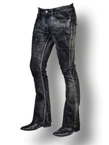 Jeans acampanados con lavado ondulado y personalizado para hombres - Negro - Ver 4