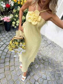 Casual Women's 3D Floral Halter Maxi Slit Dress Butter Yellow Dress Summer Dresses For Women Summer Outfits For Women Vacation Outfits Woman Beach Outfits For Woman Beach Graduation Dresses For Women Women Summer Clothes Vacation Vacation Outfits Women Vacation Dress Beach Dresses For Women Summer Clothes Women Beach Vacation Outfits Flowy Dress Hawaii Outfits Women Old Money Style Women Bohemian Clothes Butter Yellow Going Out Outfits,Vacation - 黃色 - 查看 3