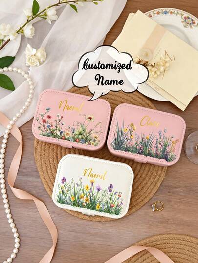Customizable Floral Jewelry Box, Travel Jewelry Box, Bridesmaid Gift, Wedding Favor, Birthday Gift, Women Gift