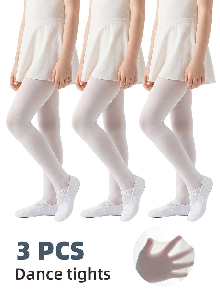 3 PCS Young Girls' Summer Dance Leggings - Stretchy White Tights With Mosquito Protection For Practice, Shows & Everyday Wear