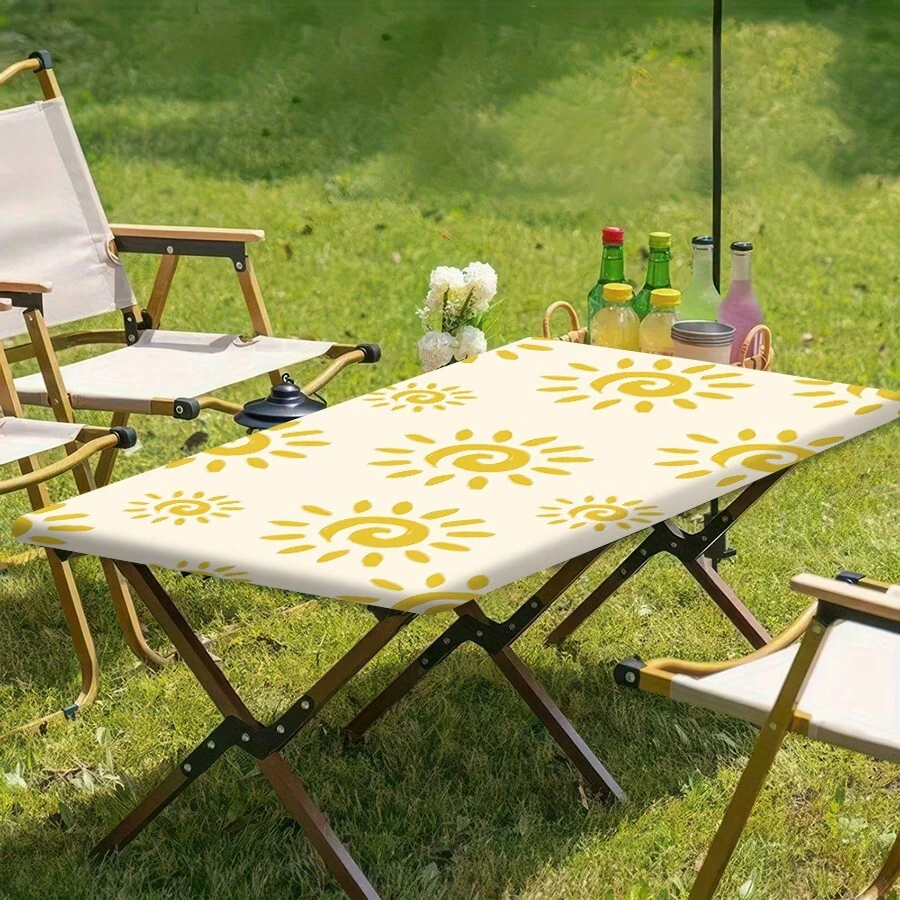 Yellow Sun Pattern Rectangular Tablecloth, Made Of Polyester, Available In Multiple Sizes, Easy To Clean, Suitable For Daily Use, Festivals, Commemorative Events, Picnics And Camping, Creates A Warm Home Atmosphere And Adds Comfortable Decor To The Room - Little Sun - View 1