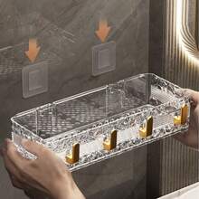 1个浴室置物架，无需钻孔的壁挂式收纳架，化妆品和护肤品收纳架 - 透明 - 查看 3