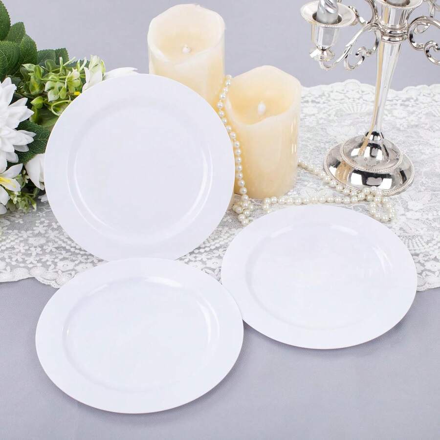 White Round Dinner Plates, Dessert Plates, Cake Plates, Bread Plates, Appetizer Plates, Pasta Plates, Stackable And Easy To Clean, 7.5 Inch Dessert Plates/10.25 Inch Dinner Plates, Perfect For Birthday Parties, Balls, Dinners, Bridal Gifts, Christenings, Tea Parties, Weddings, Thanksgiving, Mother's Day Dinners, Family Gatherings, Engagement Parties, Barbecues, Reunions, Picnics, Buffets, Catering, Valentine's Day Dinners And More!
