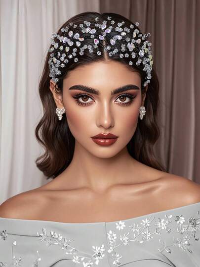 1pc Shiny Crystal Rhinestone Headband, Elegant Star Design Wide Hair Hoop, Suitable For Bride, Wedding, Engagement, Ball, Party, Holiday, Casual Wear